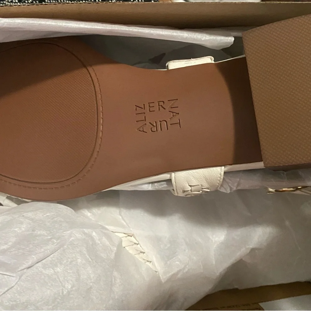 Naturalizer Warm White Woven Leather Slingback Sandals size 10 Wide Width